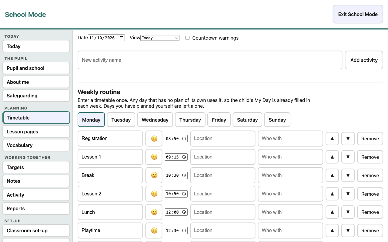 School Mode timetable